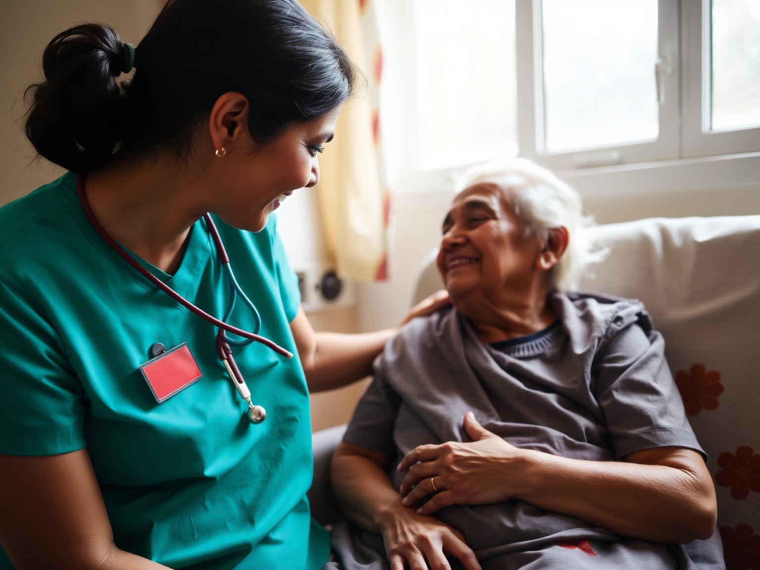 QuickAid24 nurse caring for an elderly patient at home